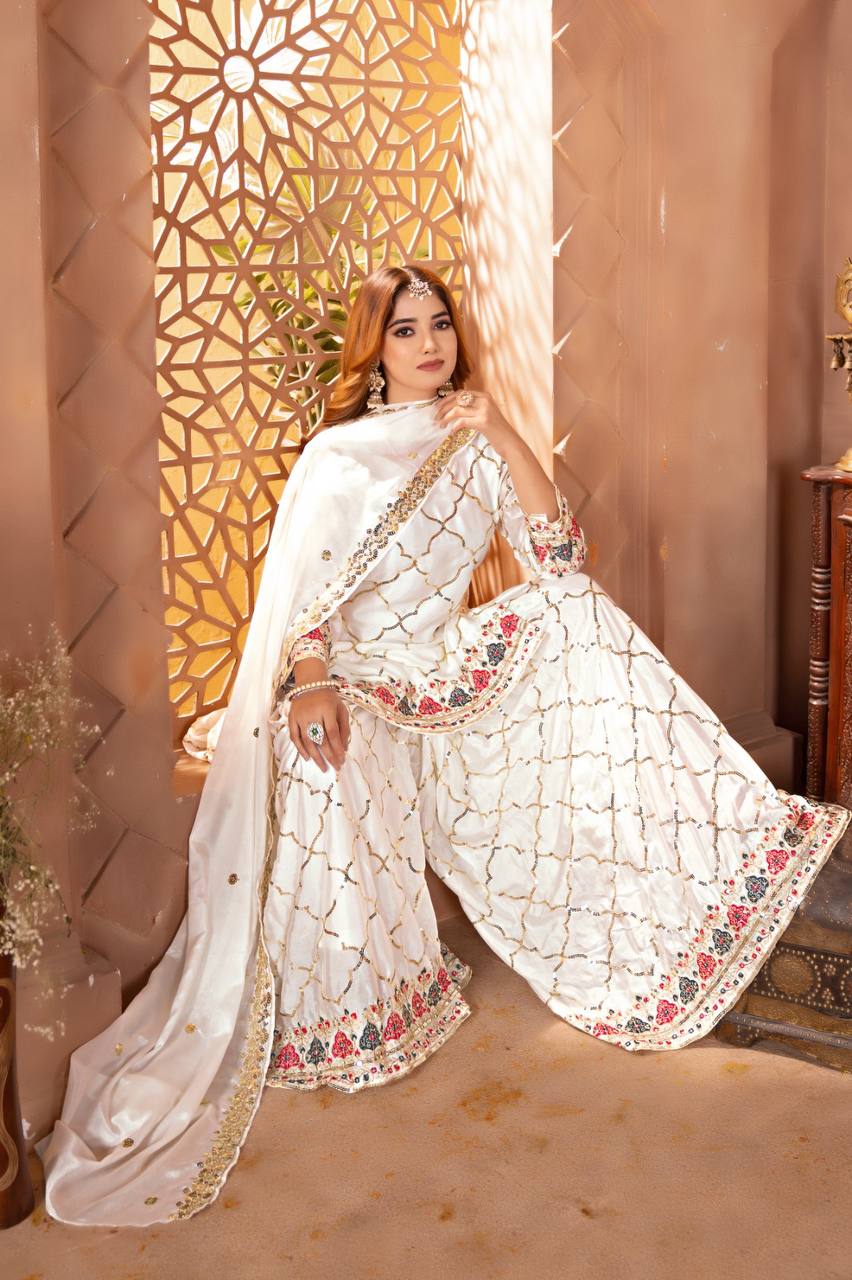 Bridal Sophistication: The Ivory Lattice Ceremonial Gharara